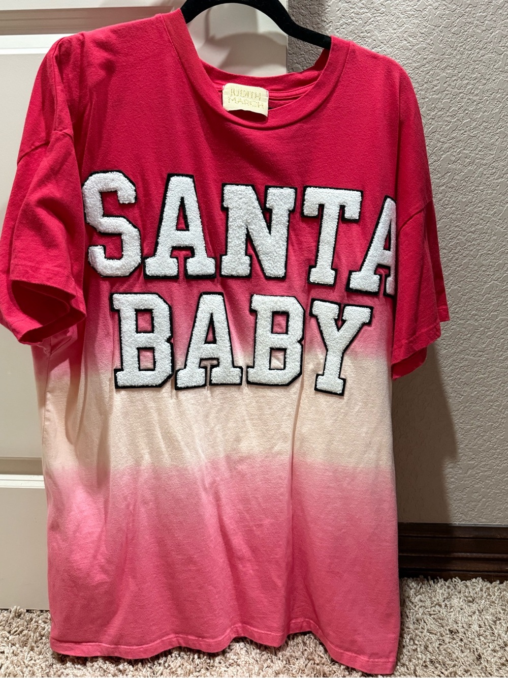 Judith March Red to Cream Ombre "SANTA BABY" Short Sleeve Tunic